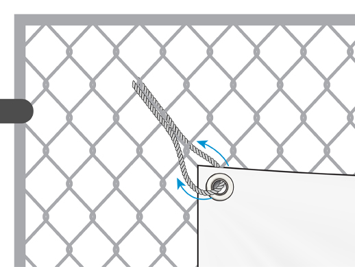 A nylon rope passed through the mesh banner and the support structure