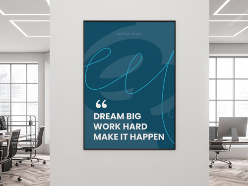 Motivational SEG wall art for office with Dream Big Work Hard quote.