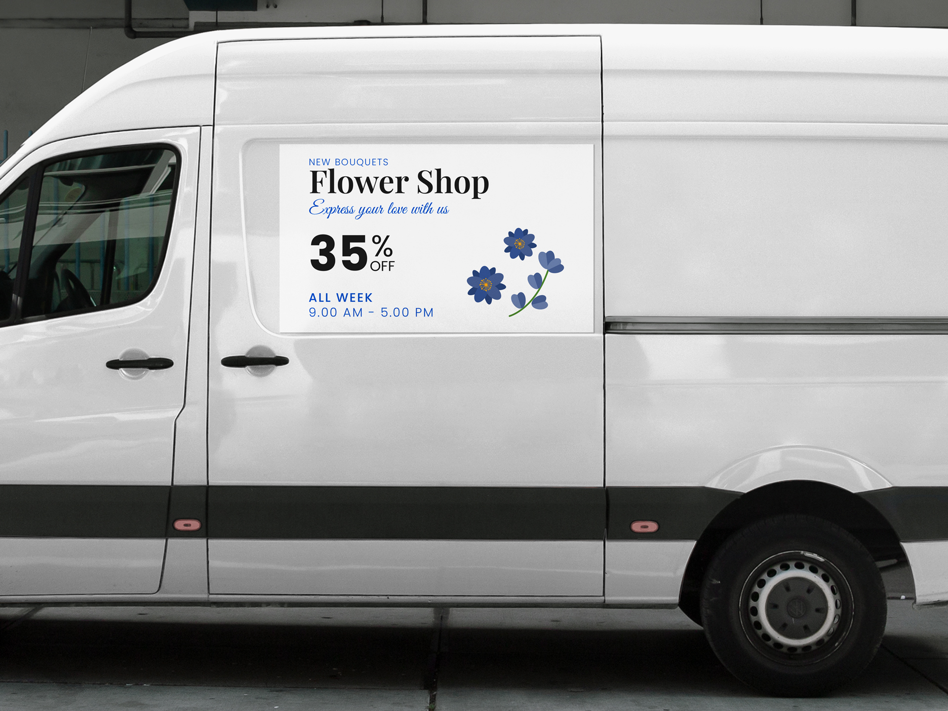 Flower Shop sale opaque car decal with decorative elements