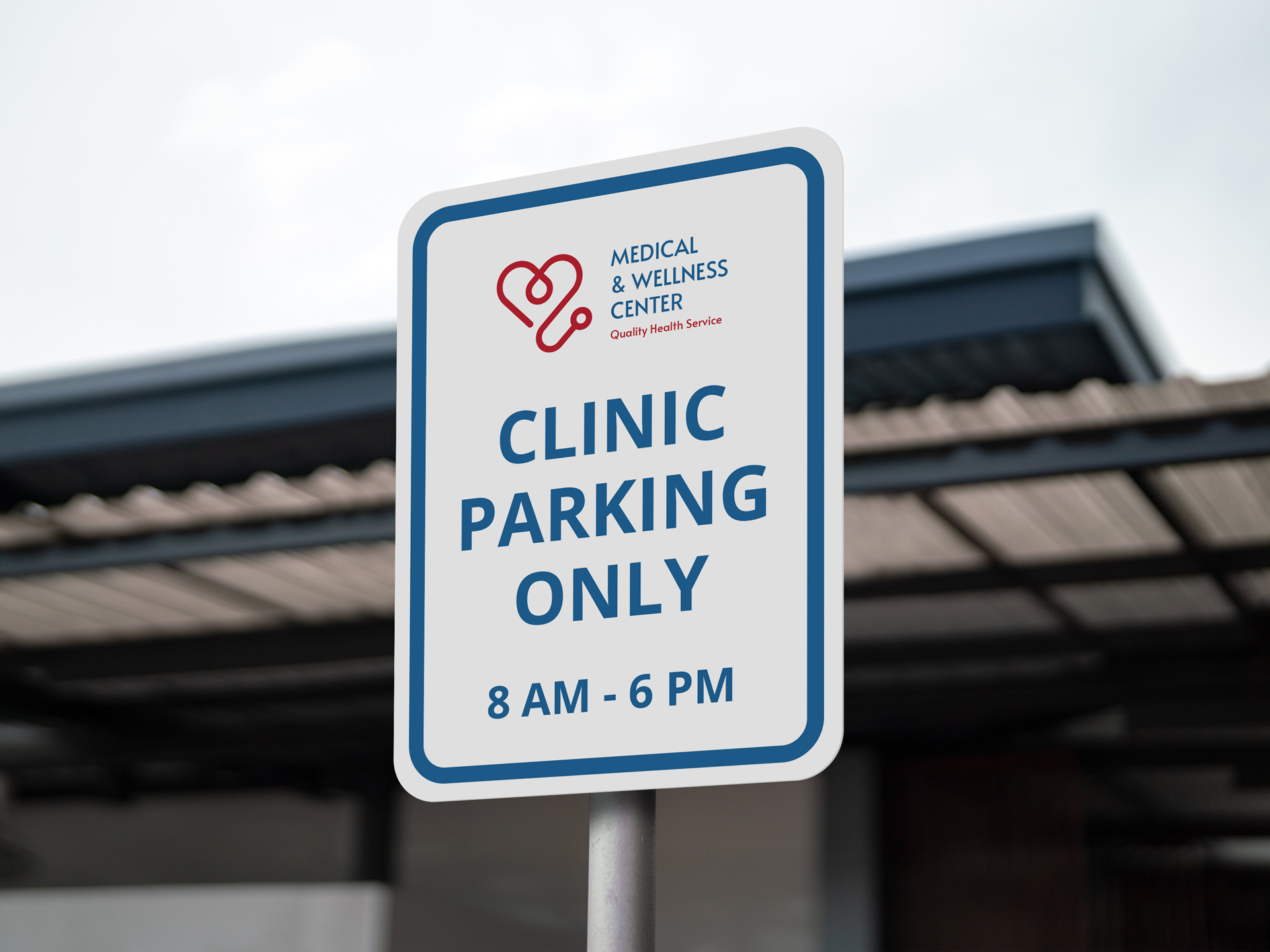 Clinic parking only sign made with aluminum composite material.