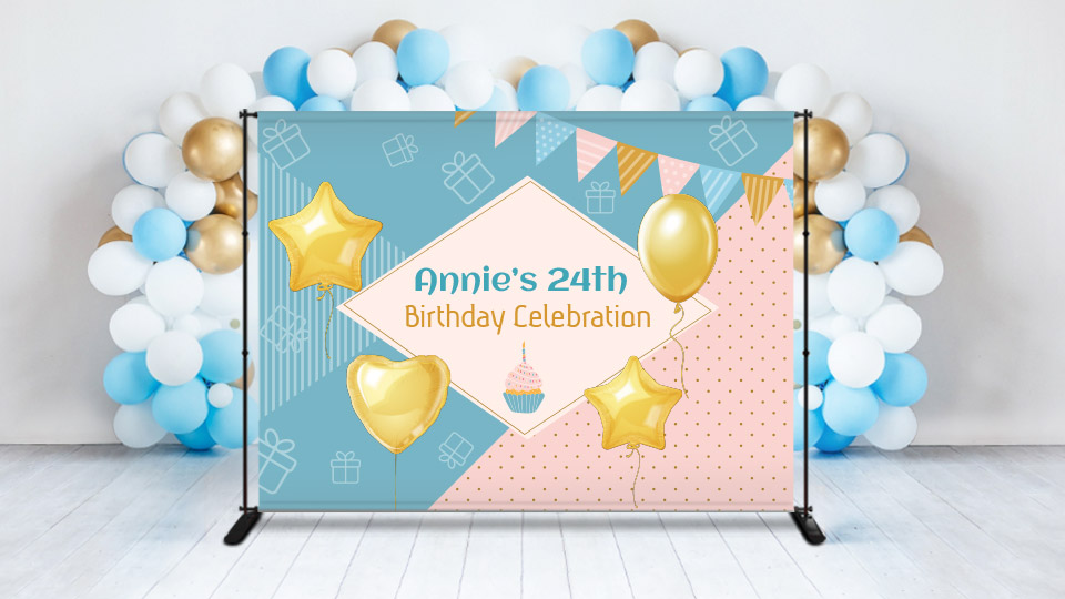 Colorful party backdrops for Annie's 24th anniversary celebration