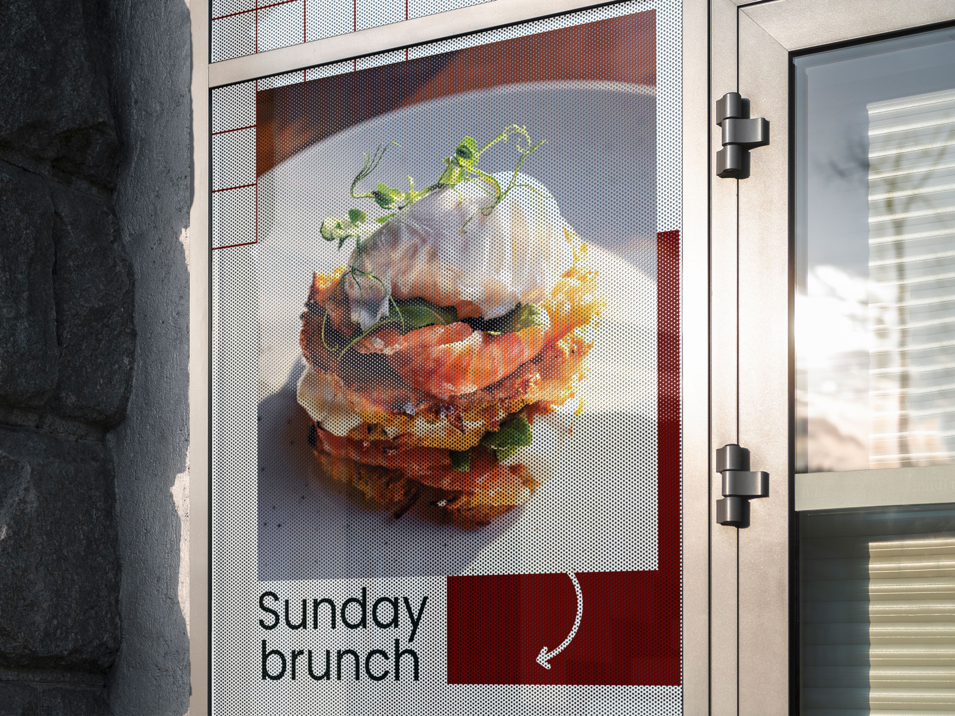 Sunday Brunch perforated window decal for a restaurant