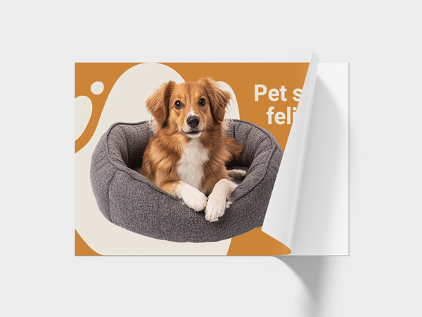 A wall decal containing an image of a dog sitting in a cushion with Pet Store written in the top right corner of the decal.