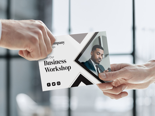 Stylish postcard printing for business workshops, featuring a modern design and customizable details