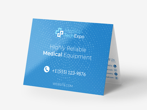 Professional foldover postcard printing in blue, ideal for promoting medical equipment and services
