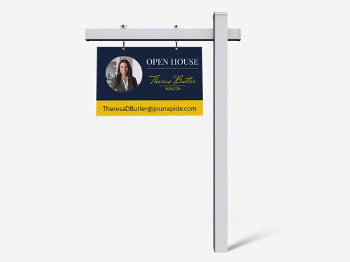 Real estate sign post design with a realtor's headshot.