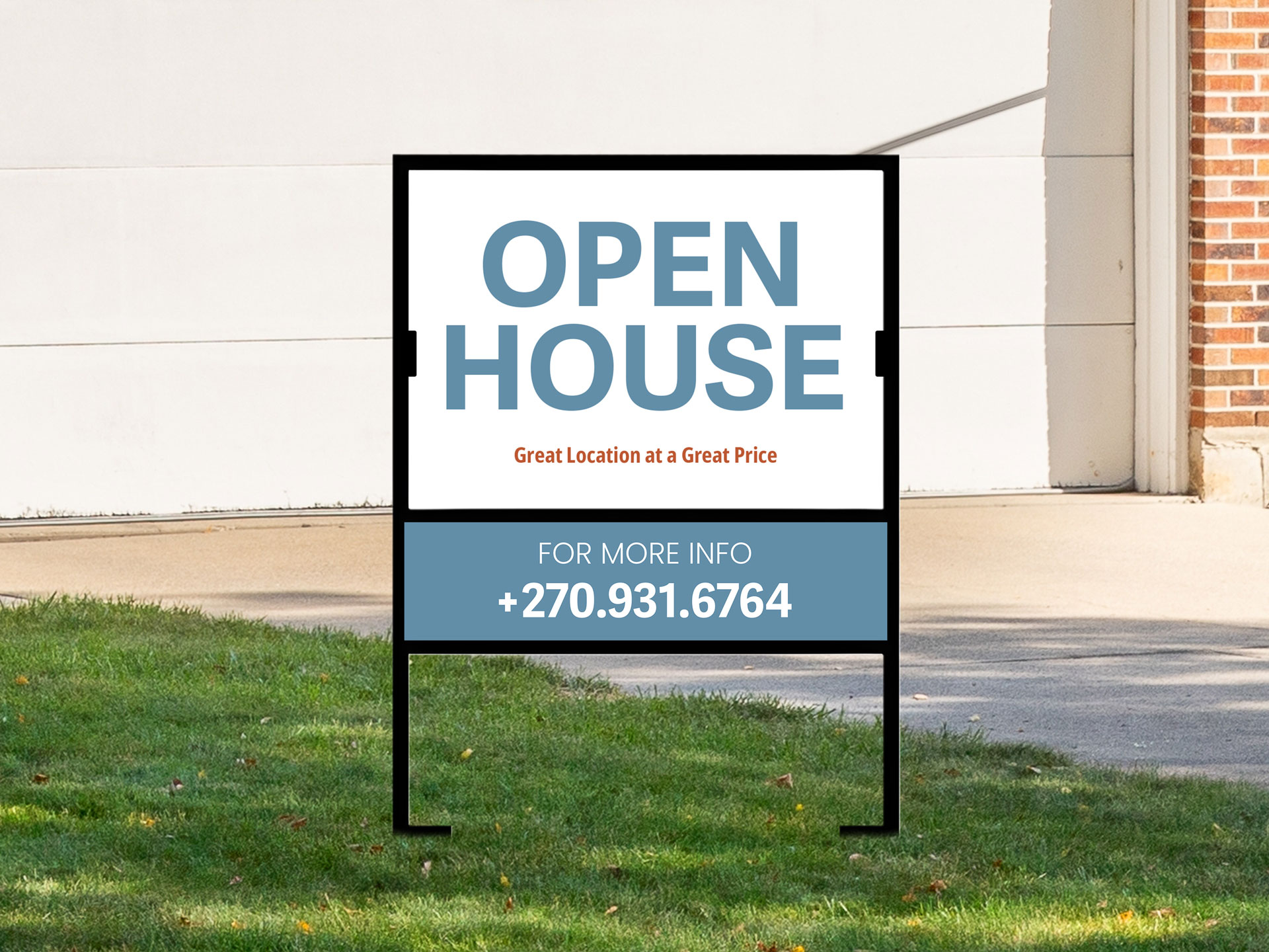 A custom real estate H-frame sign showcasing an open house event.