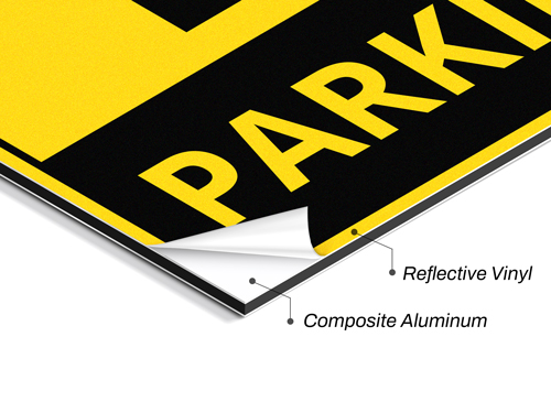 Reflective signs material comprised of composite aluminum and reflective vinyl.