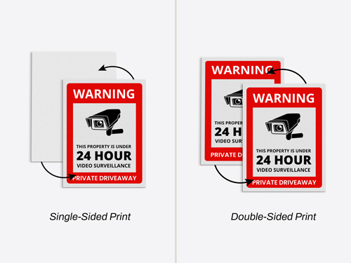 Images of two reflective aluminum signs placed side by side with one being printed on one side only and the other printed on both sides.