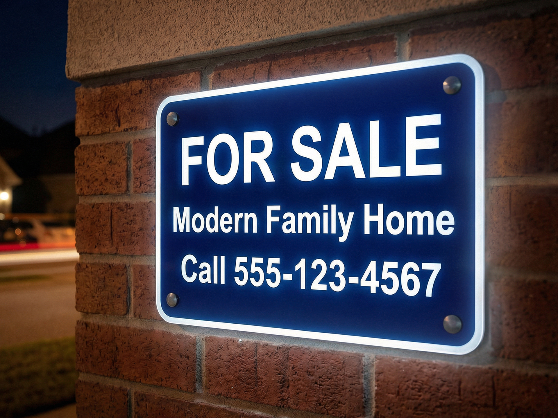 Reflective blue for-sale real estate sign