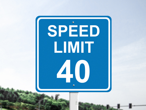A regulatory Dibond sign with a Speed Limit 40 message.