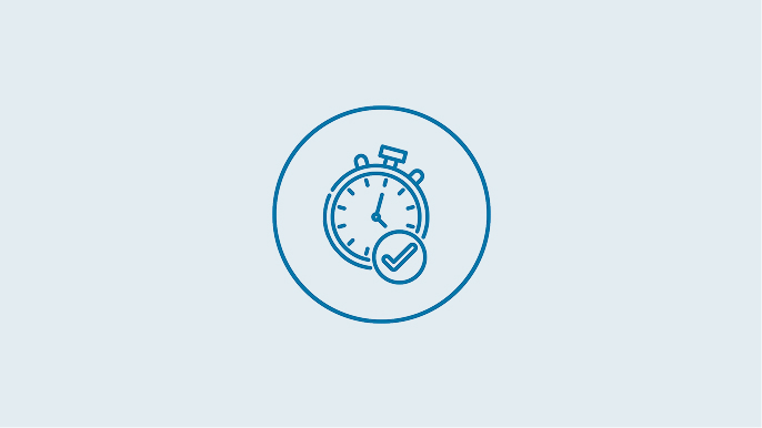 An icon of a stopwatch and a checkmark depicting a customer's quick response to a proof.