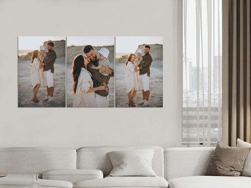 A split canvas print for home decor featuring a happy couple.