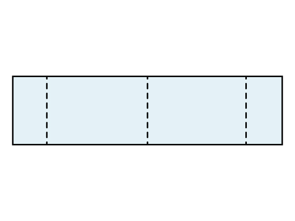 Rectangle divided into four equal sections by three vertical dashed lines.