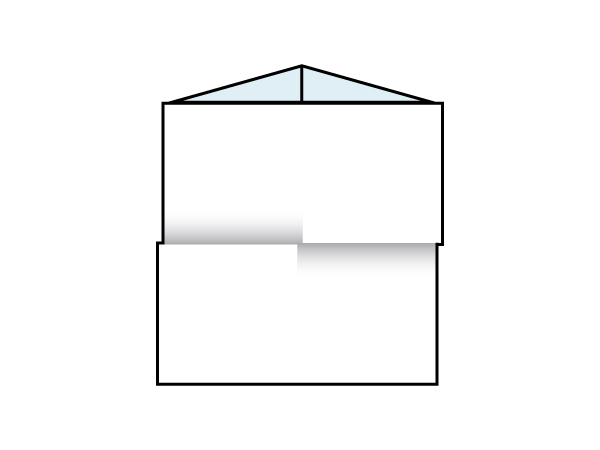 Cross-section diagram showing table tent folding step with triangular top and base fold.