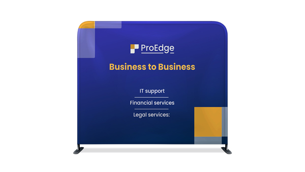 ProEdge tension fabric display reading Business to Business.