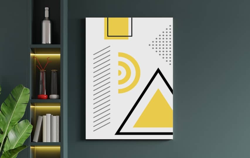 Self adhesive foam board on the wall with geometric shapes.