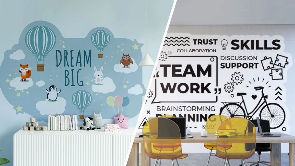 Colorful wall art decals for home and office.