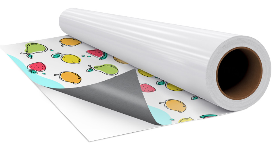 Wall art decals in rolls with colorful fruit graphics.