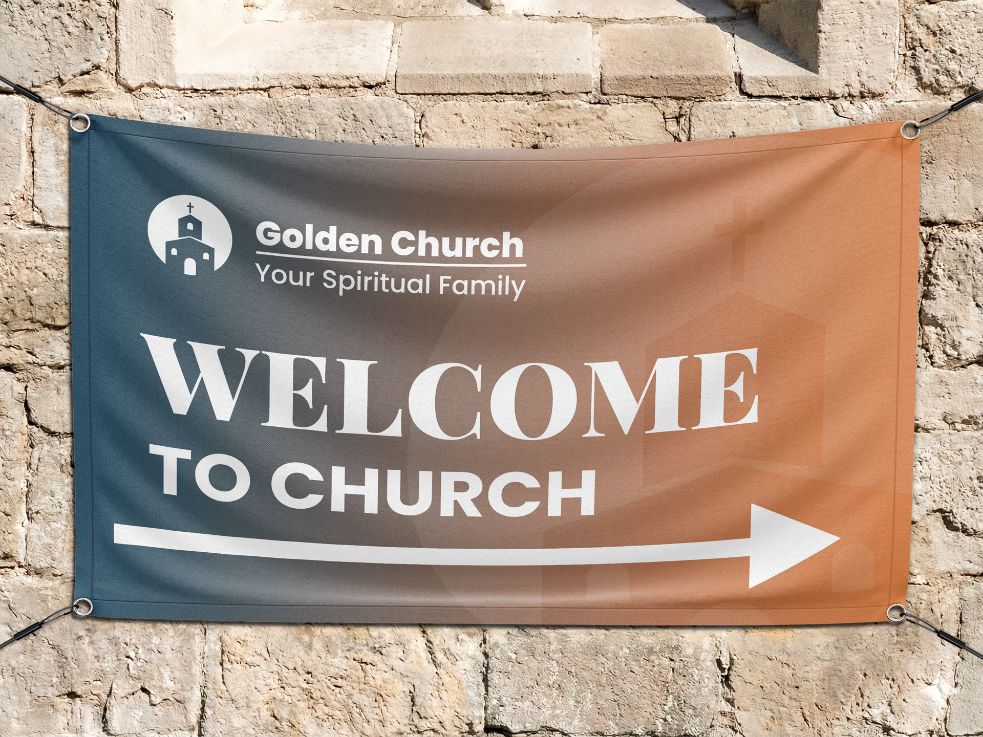 Golden Church vinyl banner reading Welcome to Church.