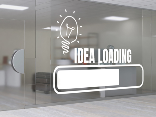 Corporate window decal with a frosted finish featuring a large design