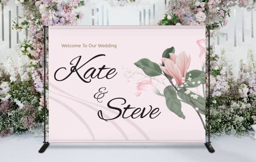 Personalized party backdrop for Kate and Steve Wedding.