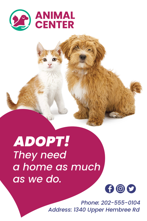 Cat and Dog Sitting Together Pet Adoption Sign Template