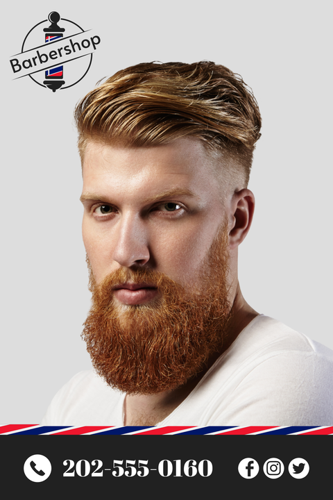 Man With Trendy Hairstyle and Fuzzy Beard Salon Template