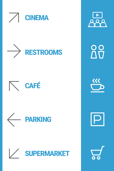 Directional Arrows With Area Names and Icons Sign Template