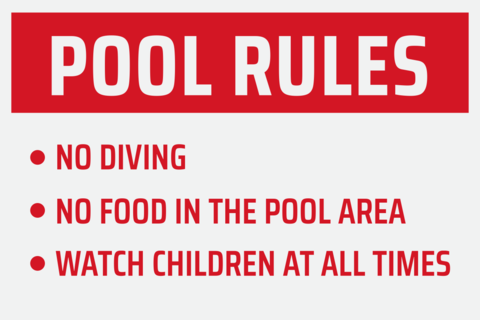 Pool Rules on Red and White Rectangle Sign Template